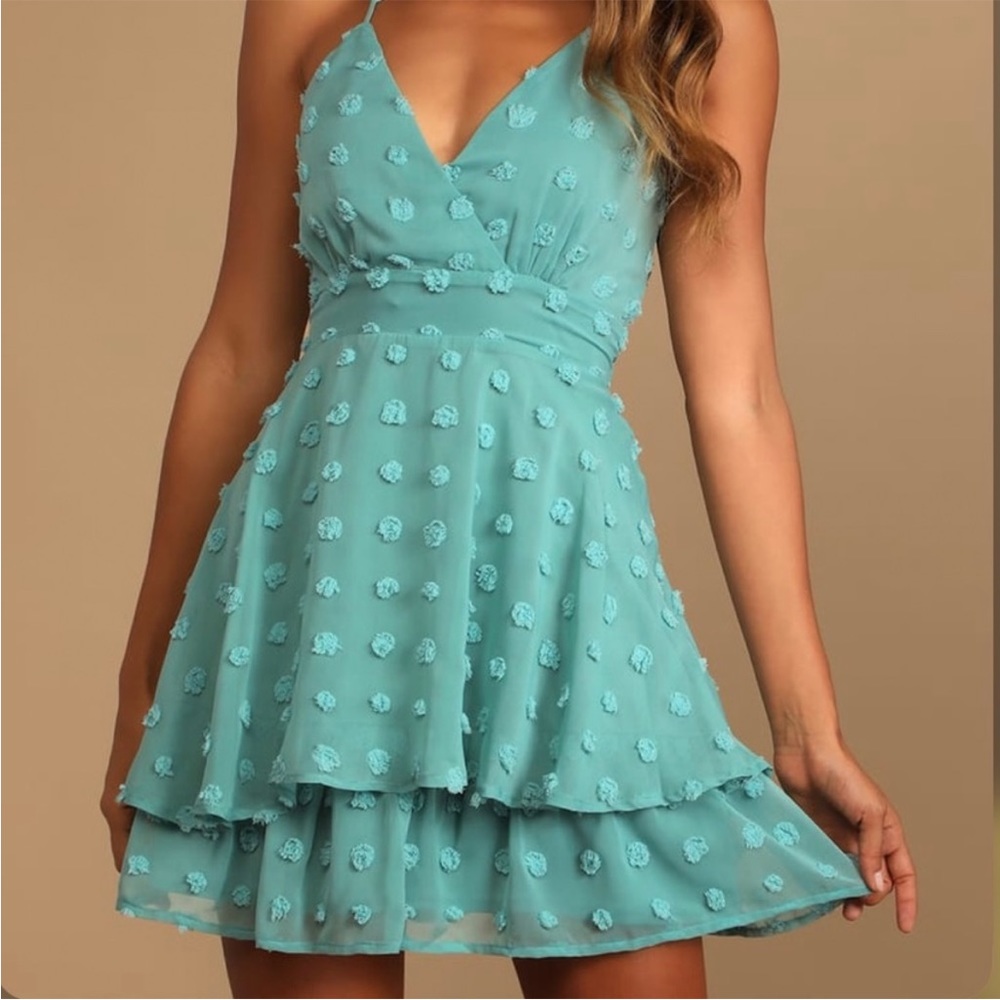 Just One Twirl Mint Blue Polka Dot Mini Skater Dress